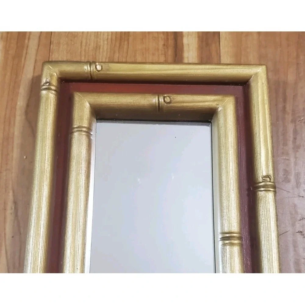 Vintage Hollywood Regency Gold Tone Red Bamboo Wall Sconce Candleholder